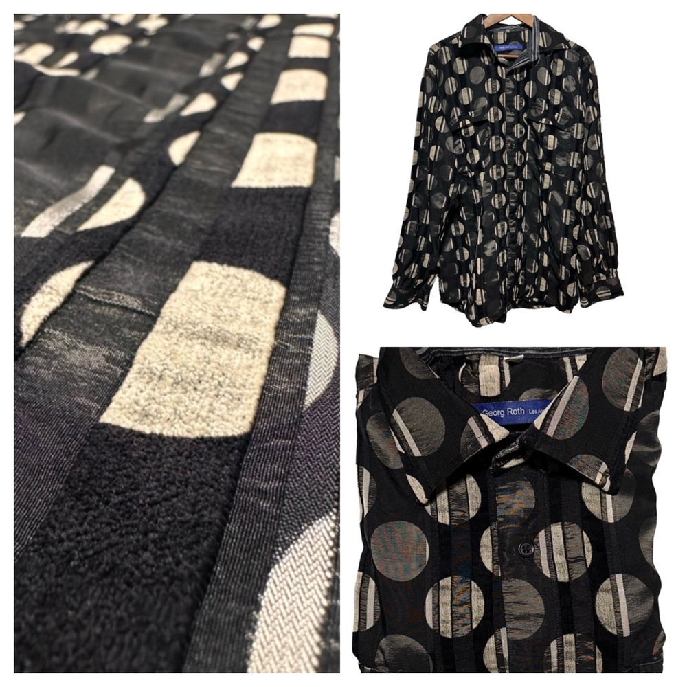 GEORG ROTH Polka Dot Sheer Avant Garde Art Button Down L